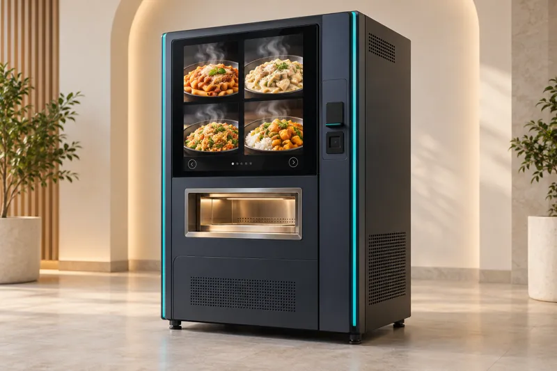 Concept visual illustrating hot meal vending machines
