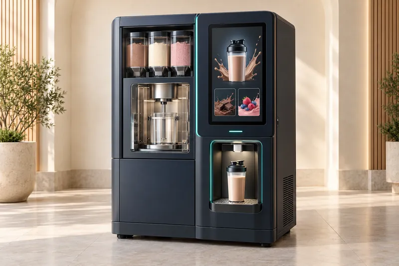 Concept visual illustrating protein shake vending
